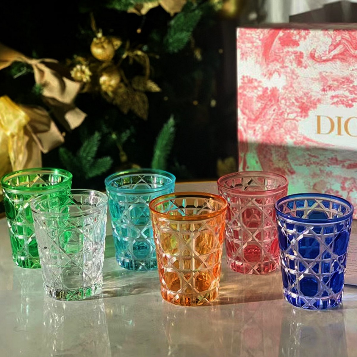 Water Glass Cannage Multicolored Set